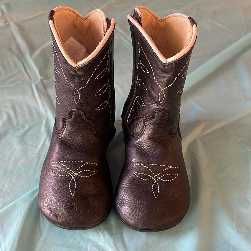 Real leather toddler black cowboy boots  size 5